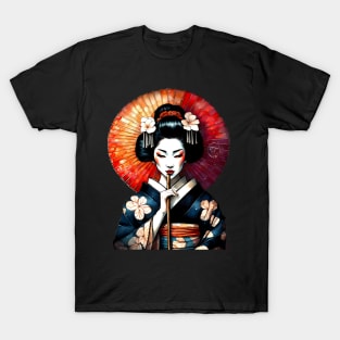 Japanese geisha with red umbrella T-Shirt